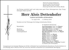 Traueranzeige Alois Dettenhofer