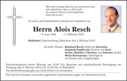Traueranzeige Alois Resch