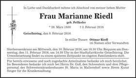 Traueranzeige Marianne Riedl