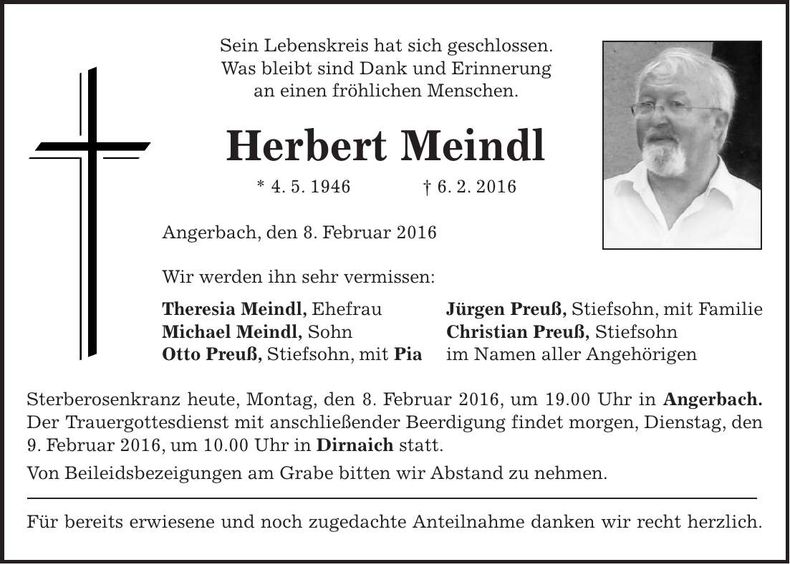 Traueranzeige Herbert Meindl