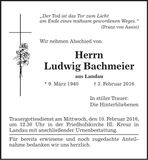 Traueranzeige Ludwig Bachmeier