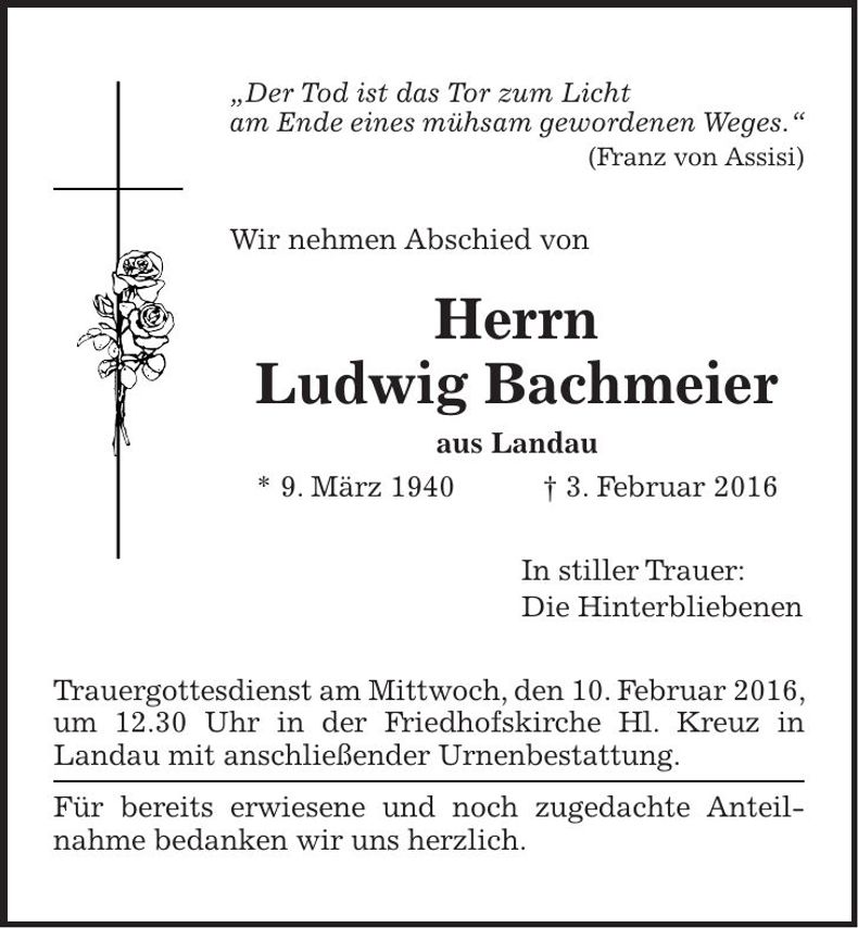 Traueranzeige Ludwig Bachmeier