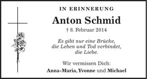 Traueranzeige Anton Schmid