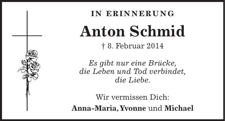 Traueranzeige Anton Schmid