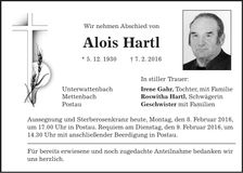 Traueranzeige Alois Hartl