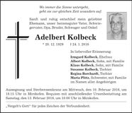 Traueranzeige Adelbert Kolbeck