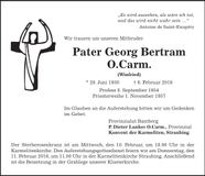 Traueranzeige P. Georg Bertram