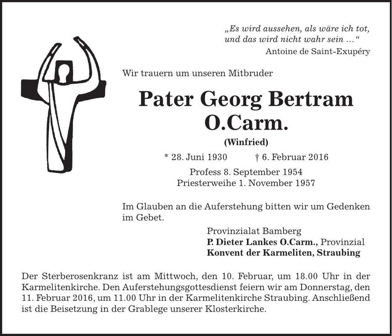 Traueranzeige P. Georg Bertram