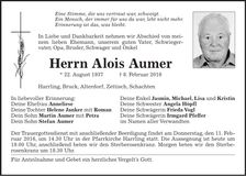 Traueranzeige Alois Aumer