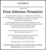 Traueranzeige Johanna Neumeier