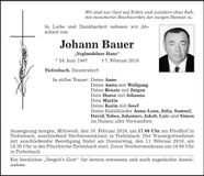 Traueranzeige Johann Bauer