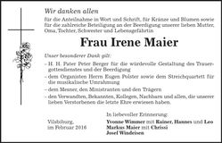 Traueranzeige Irene Maier