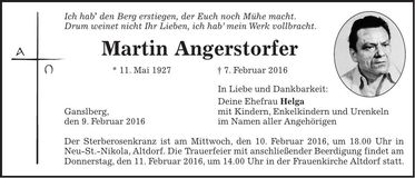Traueranzeige Martin Angerstorfer