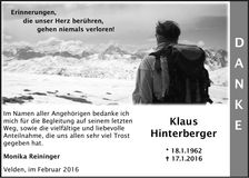 Traueranzeige Klaus Hinterberger