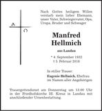 Traueranzeige Manfred Hellmich