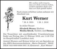Traueranzeige Kurt Werner