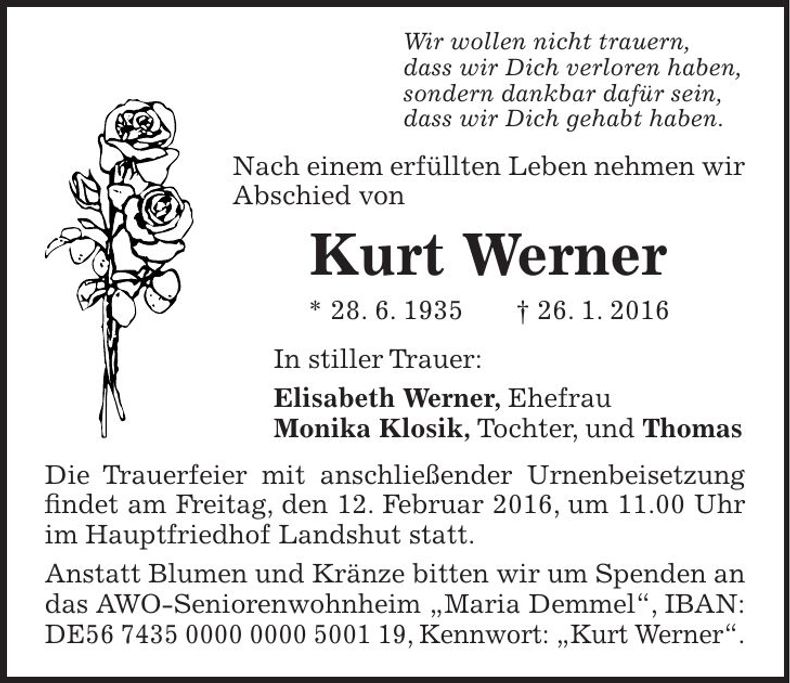 Traueranzeige Kurt Werner