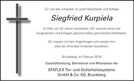 Traueranzeige Siegfried Kurpiela