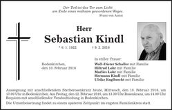 Traueranzeige Sebastian Kindl