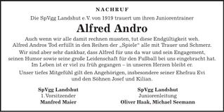 Traueranzeige Alfred Andro