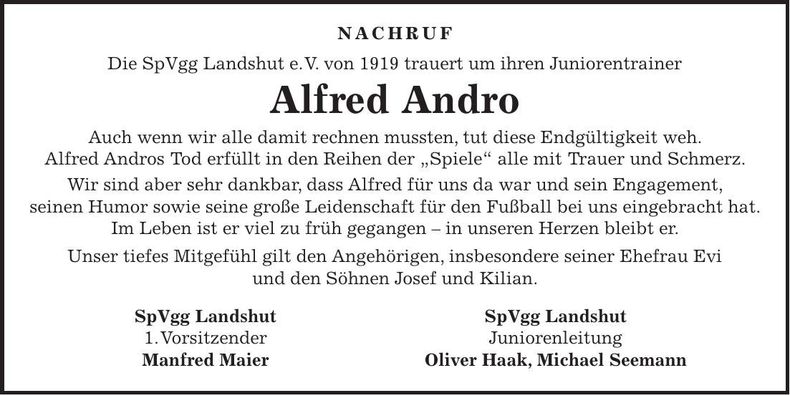 Traueranzeige Alfred Andro