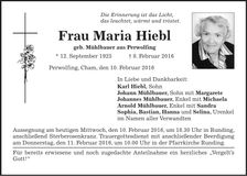 Traueranzeige Maria Hiebl
