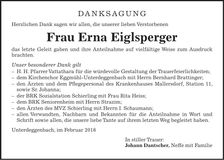 Traueranzeige Erna Eiglsperger