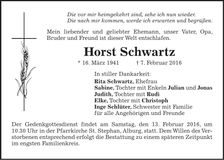Traueranzeige Horst Schwartz