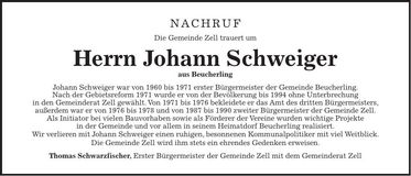 Traueranzeige Johann Schweiger