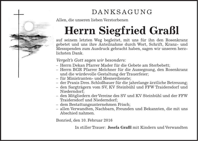 Traueranzeige Siegfried Graßl