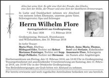 Traueranzeige Wilhelm Flore
