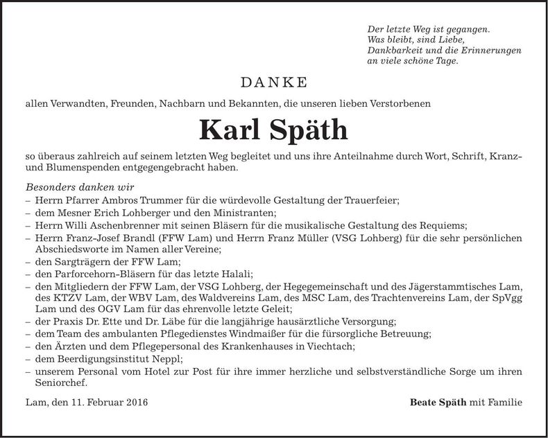 Traueranzeige Karl Späth