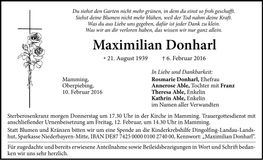 Traueranzeige Maximilian Donharl