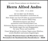 Traueranzeige Alfred Andro
