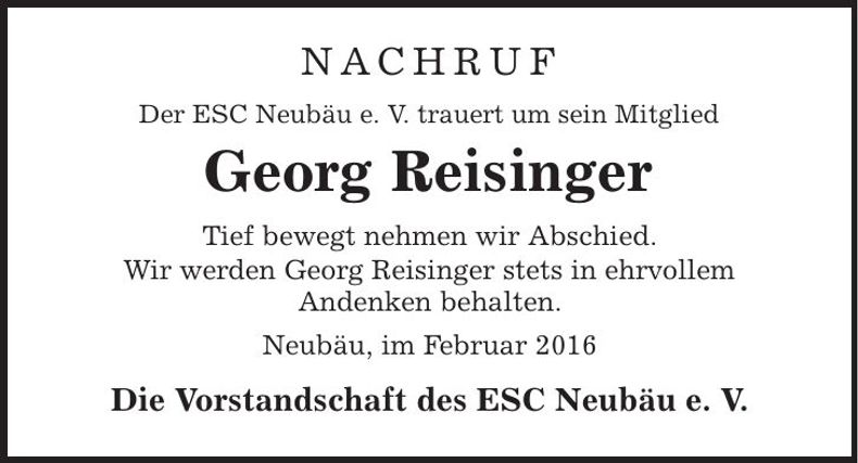 Traueranzeige Georg Reisinger