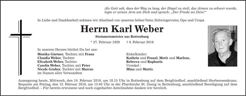 Traueranzeige Karl Weber