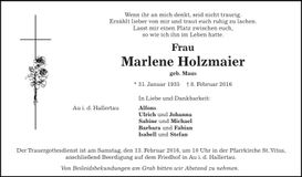 Traueranzeige Marlene Holzmaier