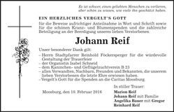 Traueranzeige Johann Reif