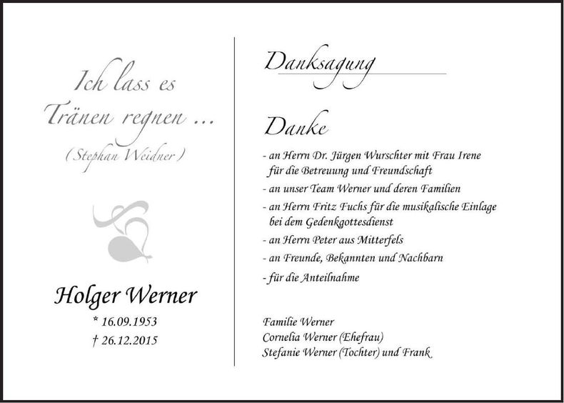 Traueranzeige Holger Werner