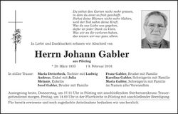 Traueranzeige Johann Gabler