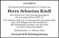 Traueranzeige Sebastian Kindl