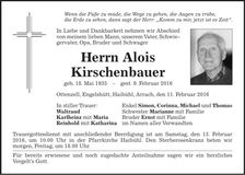 Traueranzeige Alois Kirschenbauer