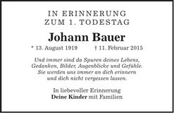 Traueranzeige Johann Bauer