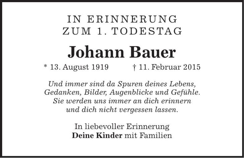 Traueranzeige Johann Bauer