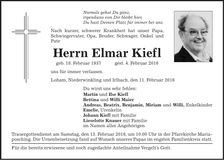 Traueranzeige Elmar Kiefl