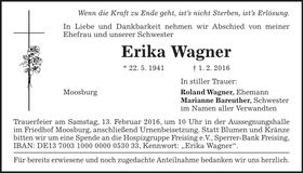 Traueranzeige Erika Wagner