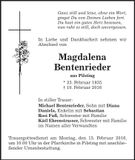 Traueranzeige Magdalena Bentenrieder