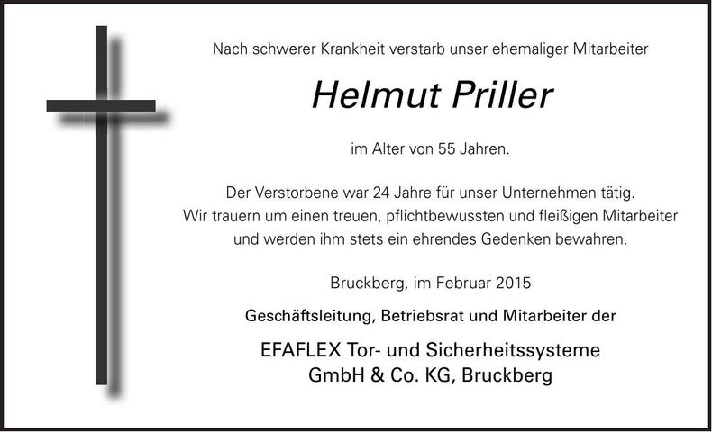 Traueranzeige Helmut Priller