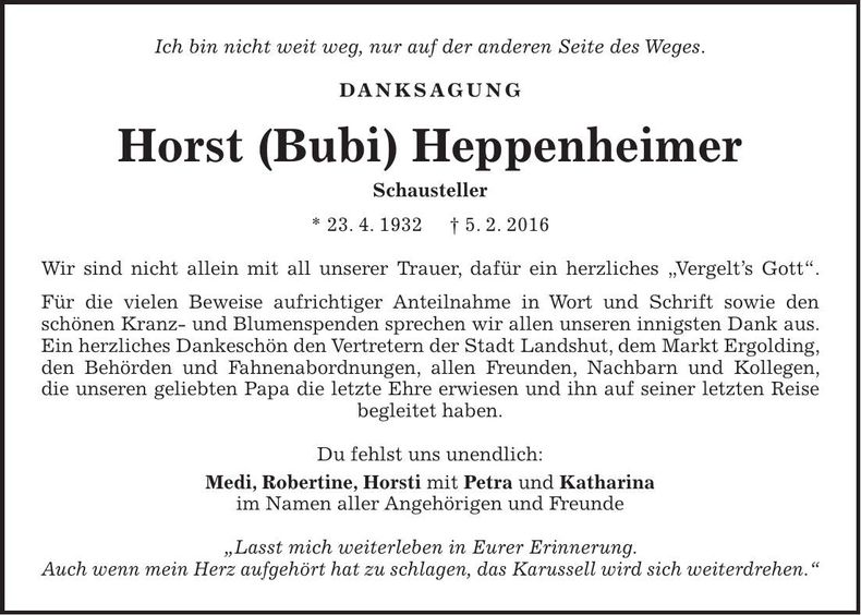 Traueranzeige Heppenheimer Horst