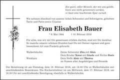Traueranzeige Elisabeth Bauer